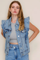 Ruffle Sleeve Denim Vest