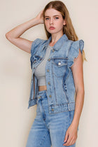 Ruffle Sleeve Denim Vest