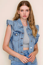 Ruffle Sleeve Denim Vest