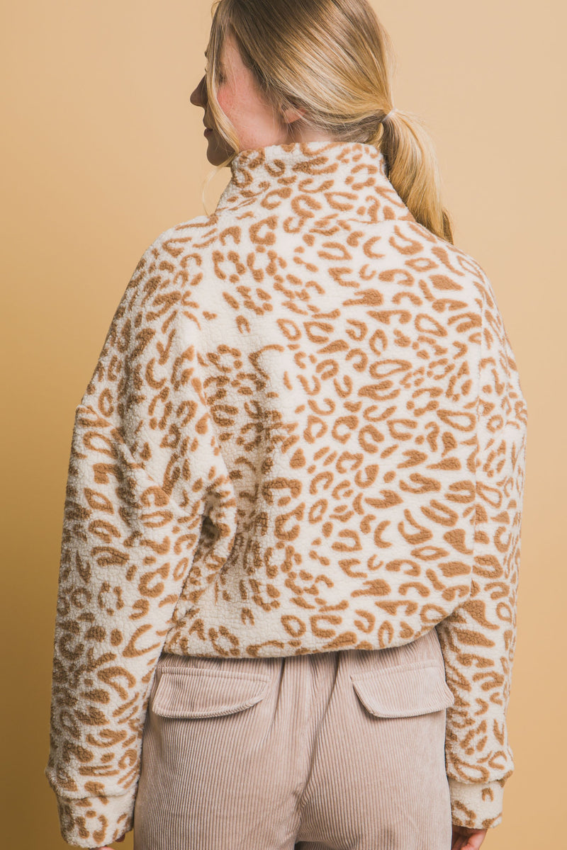 Sherpa Fleece Leopard Jacket - Camel