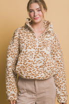 Sherpa Fleece Leopard Jacket - Camel