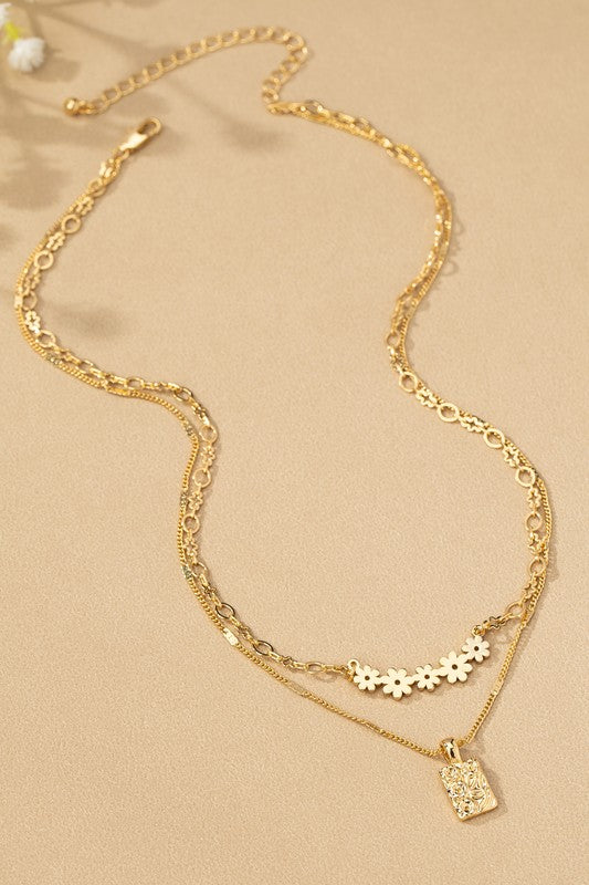 Flower Layered Pendant Necklace