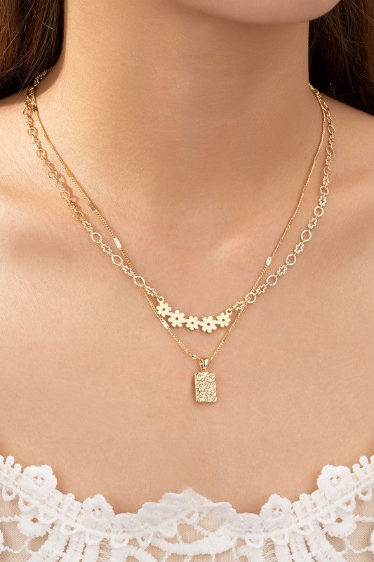 Flower Layered Pendant Necklace