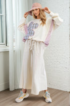 Wide Leg Terry Knit Pants - Ecru