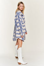 Fuzzy Plaid Teddy Jacket - Blue