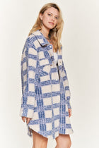 Fuzzy Plaid Teddy Jacket - Blue