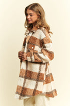 Fuzzy Plaid Teddy Jacket - Brown