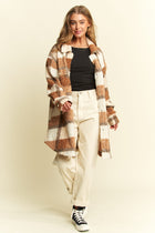 Fuzzy Plaid Teddy Jacket - Brown