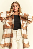 Fuzzy Plaid Teddy Jacket - Brown