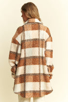 Fuzzy Plaid Teddy Jacket - Brown