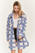 Fuzzy Plaid Teddy Jacket - Blue