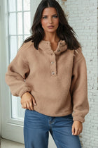 Teddy Button Hooded Sweater - Mocha
