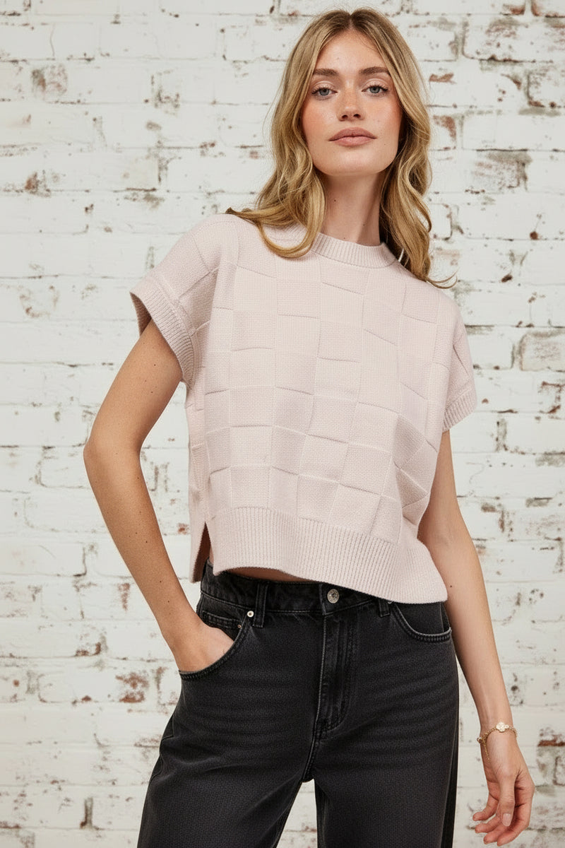 Checker Pattern Dolman Sweater - Oatmeal