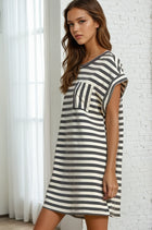 Striped Mineral Wash Dress - Navy