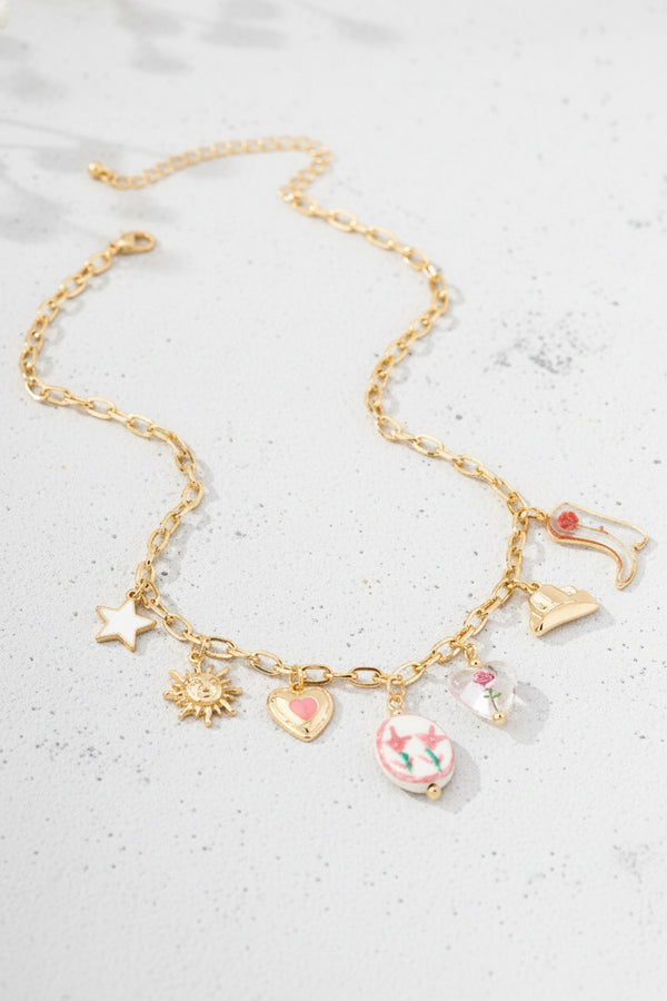 Multi Charm Necklace - Ceramic Flowers