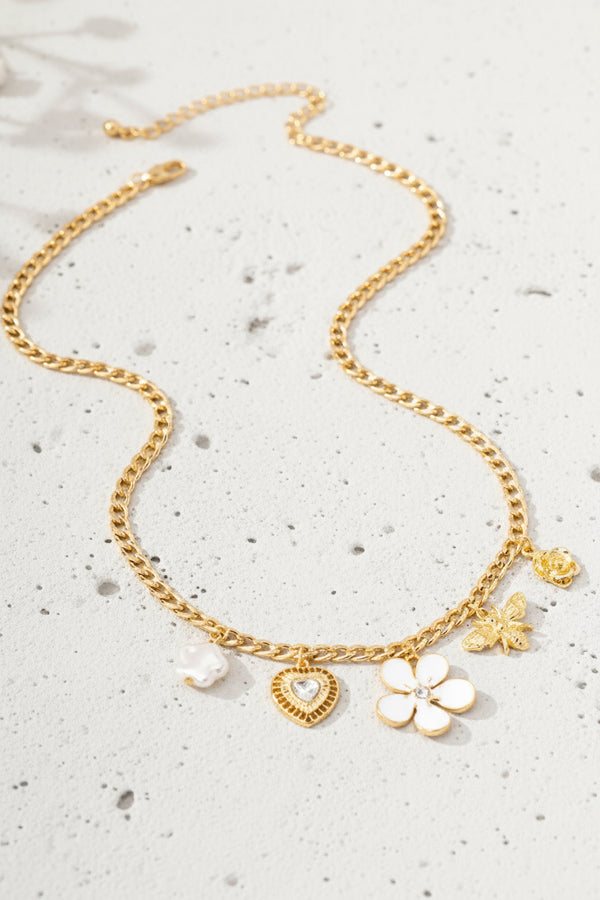 Multi Charm Necklace - Flowers, Bee, Heart
