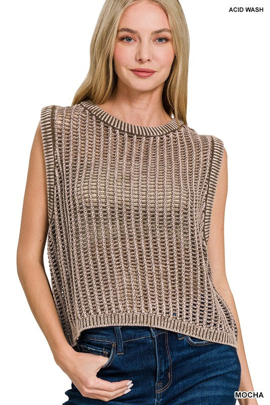 Acid Wash Sleeveless Sweater - Mocha