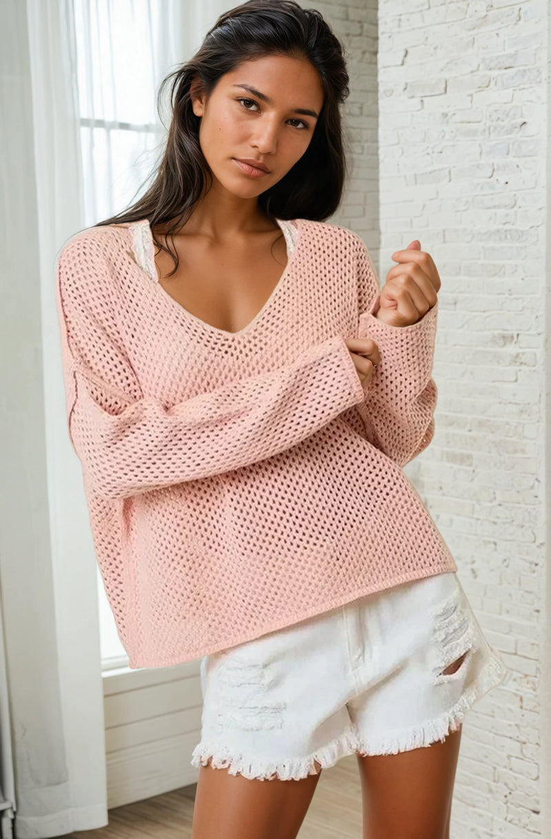 Fishnet Sweater Top - Peach