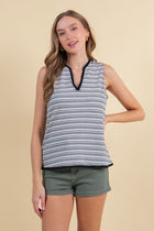 Split V-neck Striped Tank