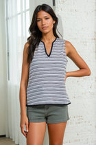 Split V-neck Striped Tank