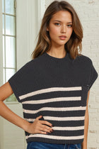 Short Sleeve Striped Sweater - Black