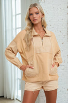 Half Zip Stripe Mix Pullover - Camel