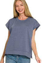 Ultra Soft Round Neck Short Sleeve Top - Blue Indigo