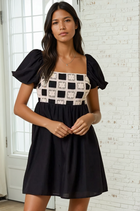 Crochet Detail Bubble Sleeve Dress