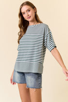 Striped Mixed Tee - Forest