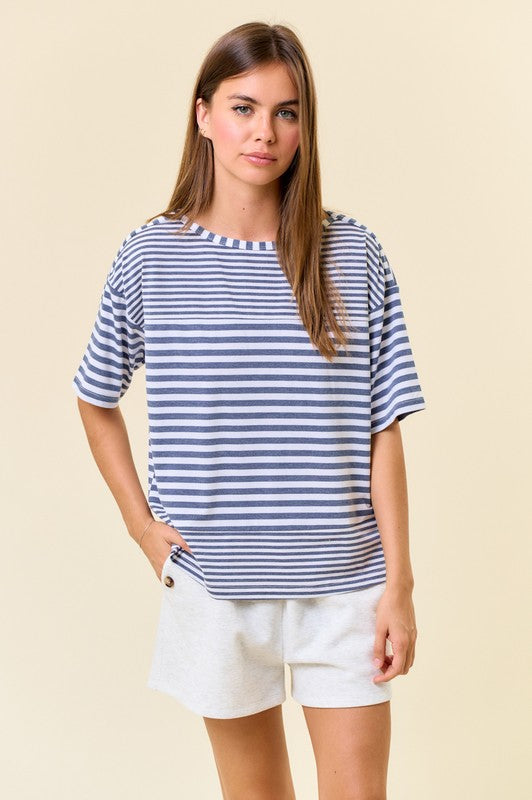 Striped Mixed Tee - Denim