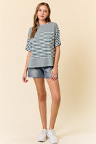 Striped Mixed Tee - Forest