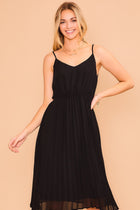 Chiffon Pleated Dress - Black