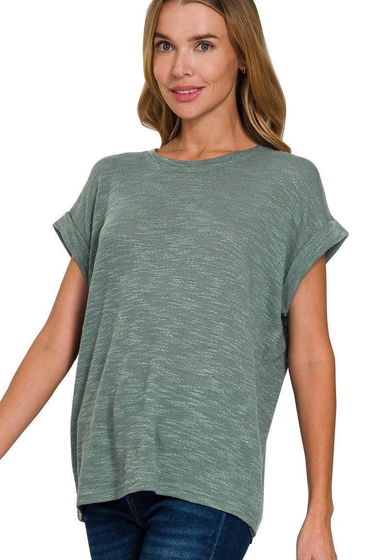 Capped Sleeve Slub Tee - Ash Jade