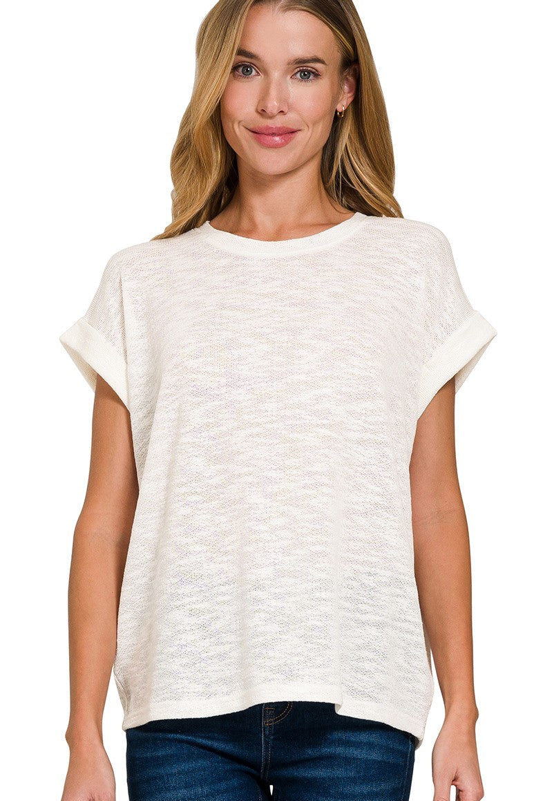 Capped Sleeve Slub Tee - Ivory