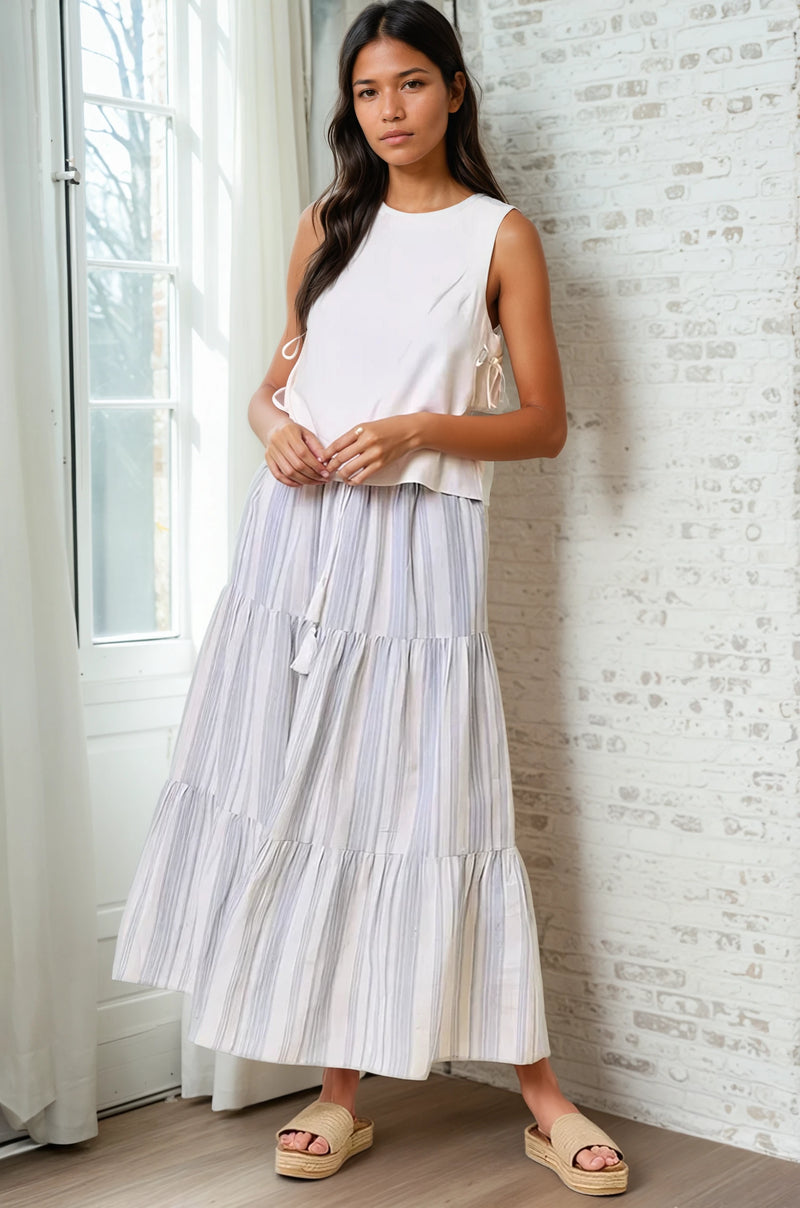 Striped Tiered Maxi Skirt