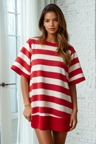 French Terry Stripe Dress - Red