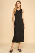 Textured Solid Midi Dress - Black