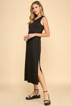 Textured Solid Midi Dress - Black