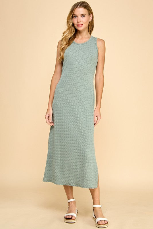 Textured Solid Midi Dress - Green