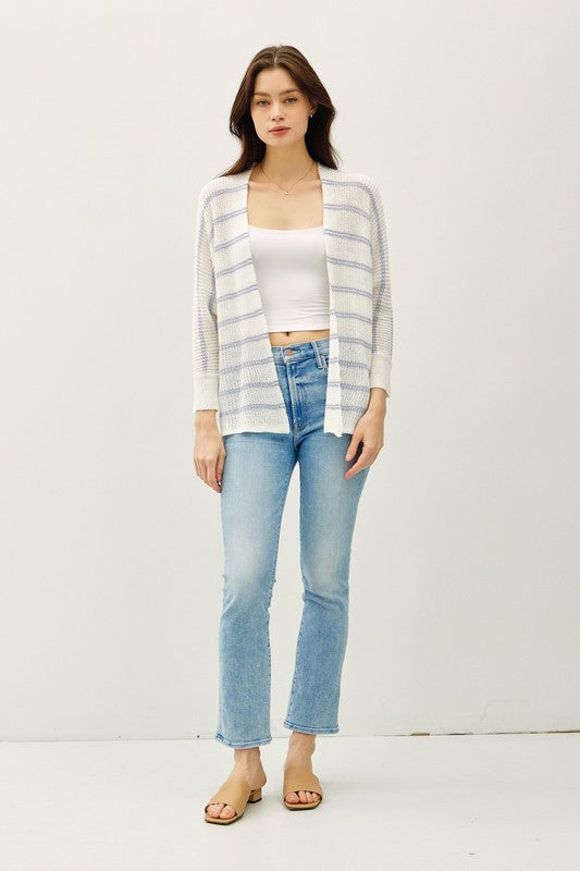 Dolman Sleeve Striped Cardigan - Chambray