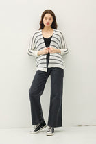 Dolman Sleeve Striped Cardigan - Black