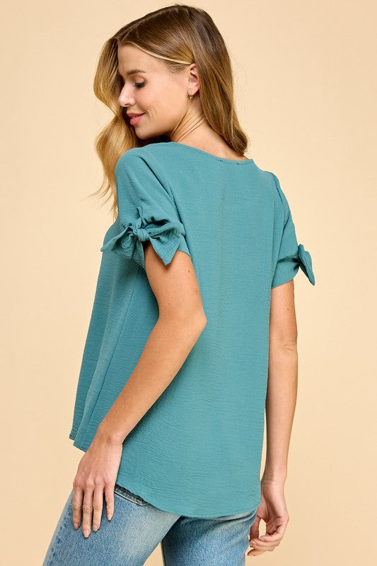 Tie Sleeve Top - Seafoam