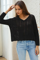 Crochet V-neck Sweater - Black