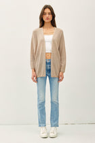 Taupe Striped Open Cardigan