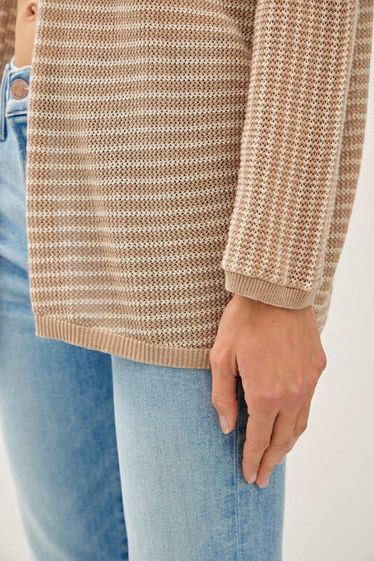 Taupe Striped Open Cardigan