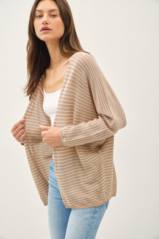 Taupe Striped Open Cardigan