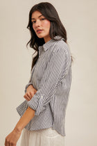 Gauze Striped Button Down Top - Navy