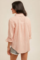 Gauze Striped Button Down Top - Peach