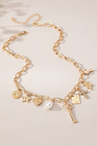Multi Charm Necklace - Key, Heart, Star, Stone