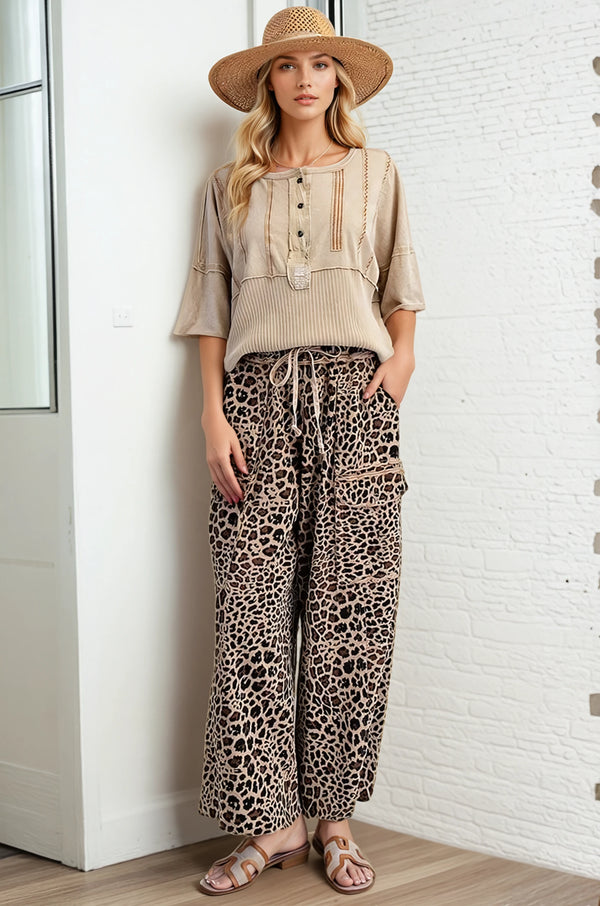 Animal Print Terry Cargo Pants